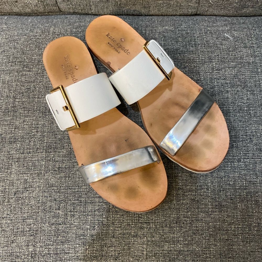 Kate Spade Attitude White and Silver Slide Sandals Women’s Size 8